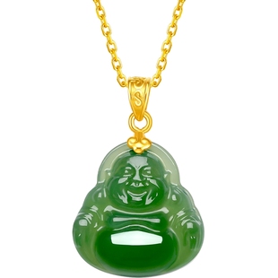 周六福和田玉吊坠女金镶玉黄金弥勒佛公玉坠碧玉挂件新年礼物