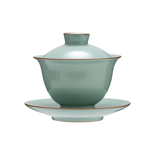 天青汝窑三才盖碗茶杯功夫泡茶茶具冰裂开片陶瓷大号单个茶碗带盖