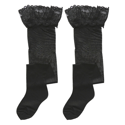 曼姿油亮孔雀羽性感蕾丝边长筒袜