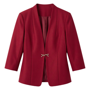 外套修身女春秋高端女神西装连衣裙红色无领套装主持人职业套装