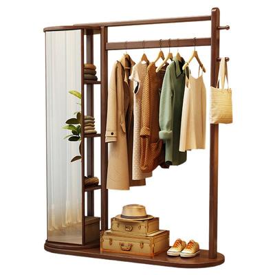 奶油风旋转穿衣镜挂衣架一体家用卧室落地全身镜子可移动试衣架子