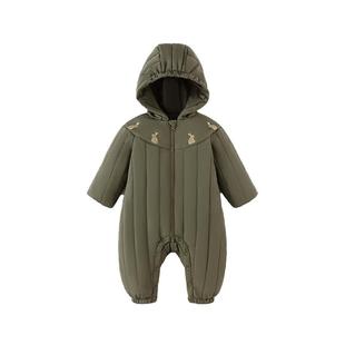 babylove宝宝哈衣冬季夹棉外出连帽连体衣三防婴儿保暖刺绣棉服