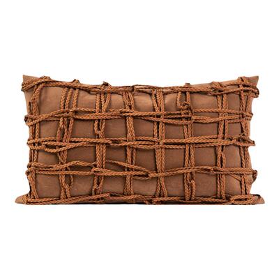 橘色麂皮绒绳编织靠垫抱枕