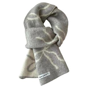 灰色围巾女冬季2025新款韩系氛围感女生蝴蝶结女士羊毛混纺配大衣