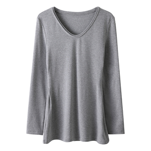 HAMYIHO 白色u领打底衫女中长款遮臀长袖t恤2026新款内搭修身上衣