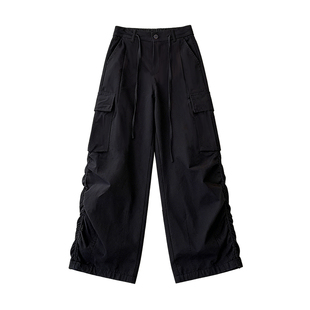 高个子超长美式黑色工装裤女2026春夏新款酷飒风加长版束脚阔腿裤