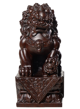 刺史黑檀木雕狮子摆件