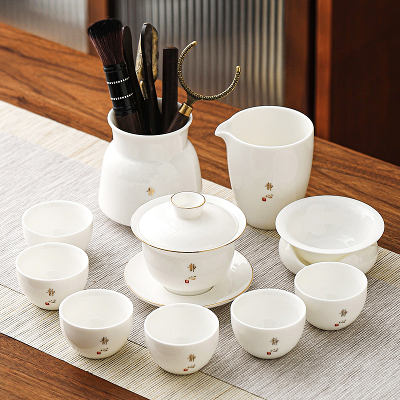 羊脂玉白瓷功夫茶具套装2025新款家用轻奢高档盖碗茶杯办公室泡茶