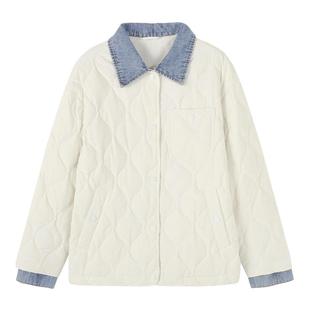 Basic House/百家好假两件牛仔拼接轻薄羽绒服女款小个子短款外套