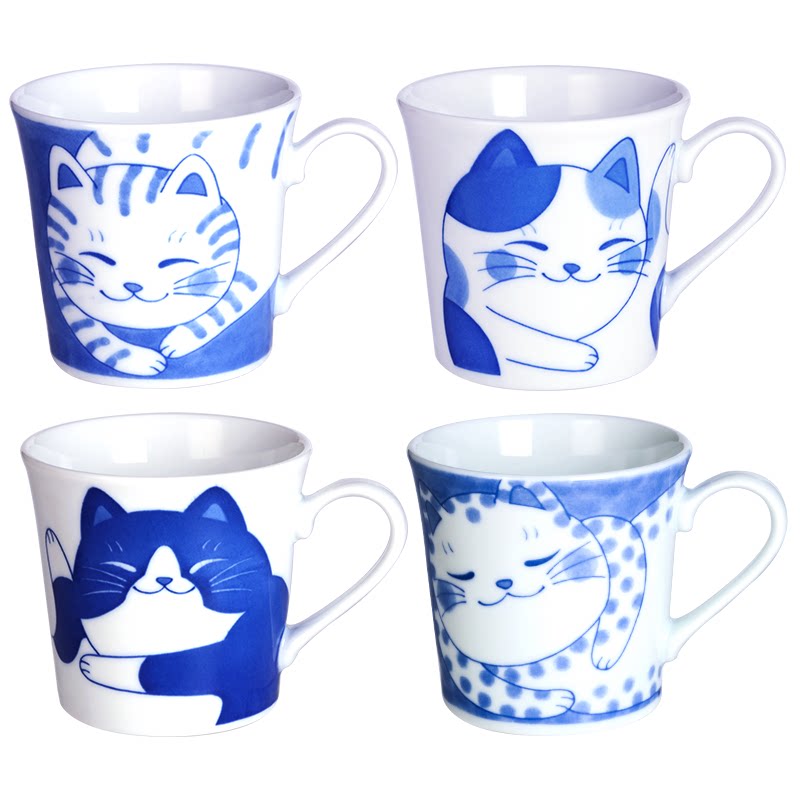 【自营】美浓烧日本进口马克杯猫咪陶瓷杯子早餐水杯茶杯咖啡杯