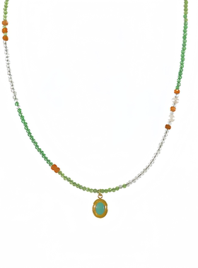 绿松石彩宝细锁骨链原创艺术风