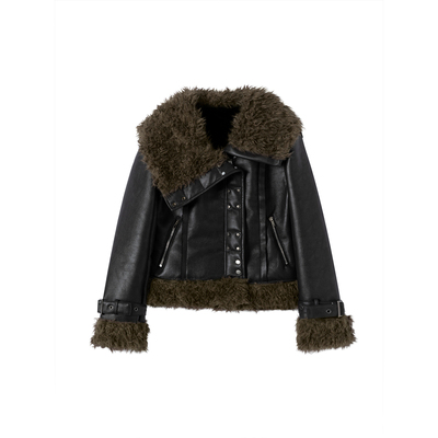 CestNous朋克毛领皮毛一体外套