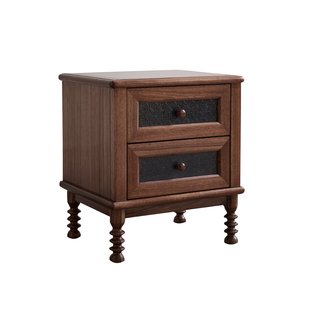 美式复古黑胡桃木床头柜实木收纳柜中古风储物柜床边柜卧室家具