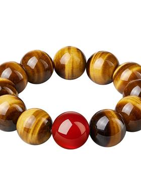 黄虎眼石手串男士天然红玛瑙文玩佛珠盘玩手链五行补缺金木水火土