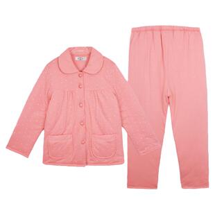 美标睡衣女秋冬季纯棉加厚加绒加大码宽松女款家居服套装中年妈妈