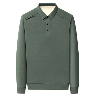 啄木鸟秋冬季男士桑蚕丝加绒加厚长袖POLO衫休闲保暖翻领羊毛T恤