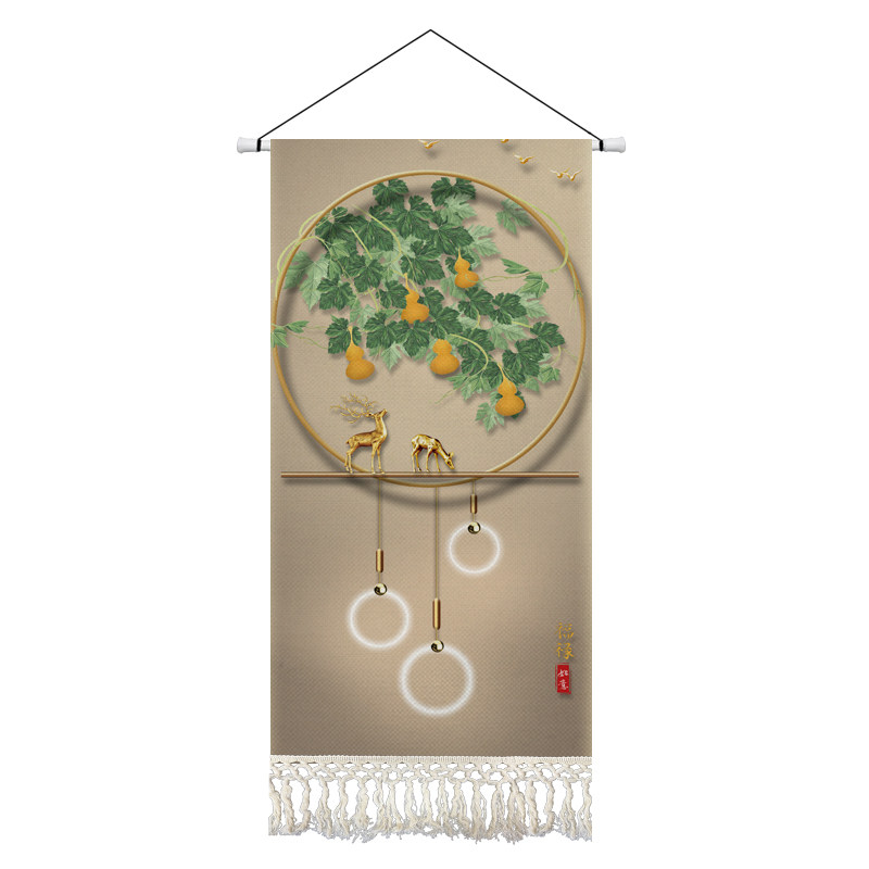 厂家新中式轻奢康鹿玄关装饰挂画布艺客厅背景墙挂布走廊过道布i.
