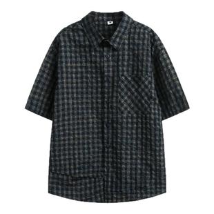 wtmp夏季日系复古泡泡纱立体格子短袖衬衫男女潮牌设计不规则衬衣
