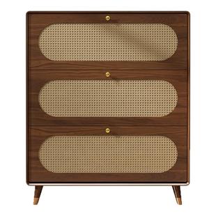 藤编鞋柜实木框家用门口入户玄关柜中古风超薄翻斗柜小户型收纳柜