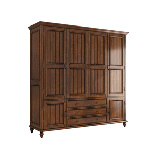 实木美式衣柜3门4门欧式大柜复古卧室家用定制顶柜对开门收纳柜