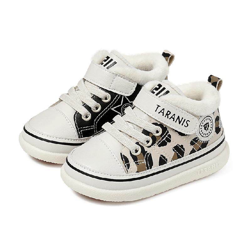泰兰尼斯冬季新款童鞋学步鞋女童加绒保暖男宝宝豹纹婴儿鞋子