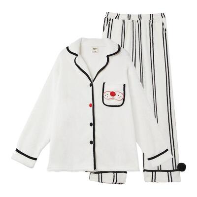 yso【酷猫系列】睡衣女加绒秋冬新款柔软珊瑚绒宽松可外穿家居服D