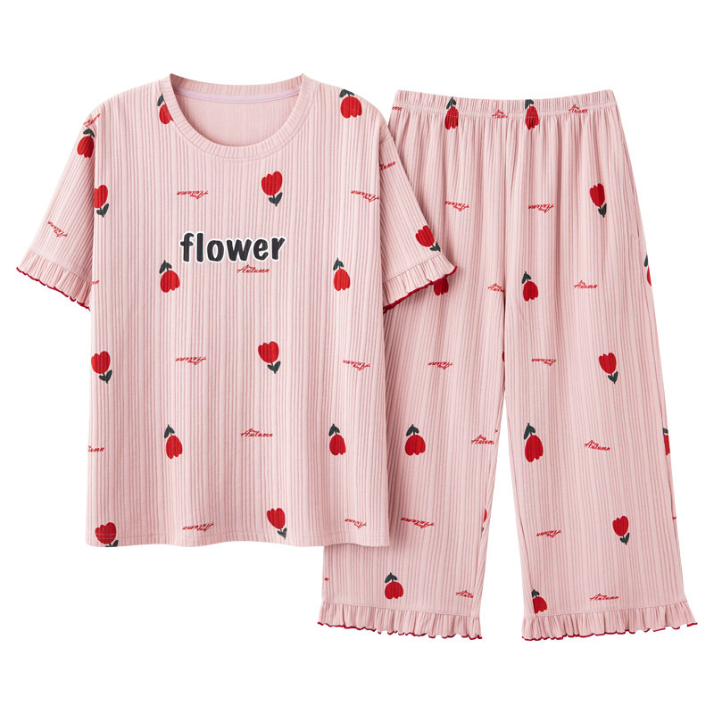 女士韩版可爱短袖七分裤家居服
