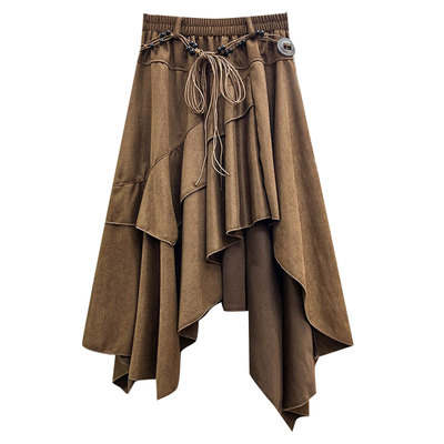 好看！美拉德麂皮绒不规则半身裙