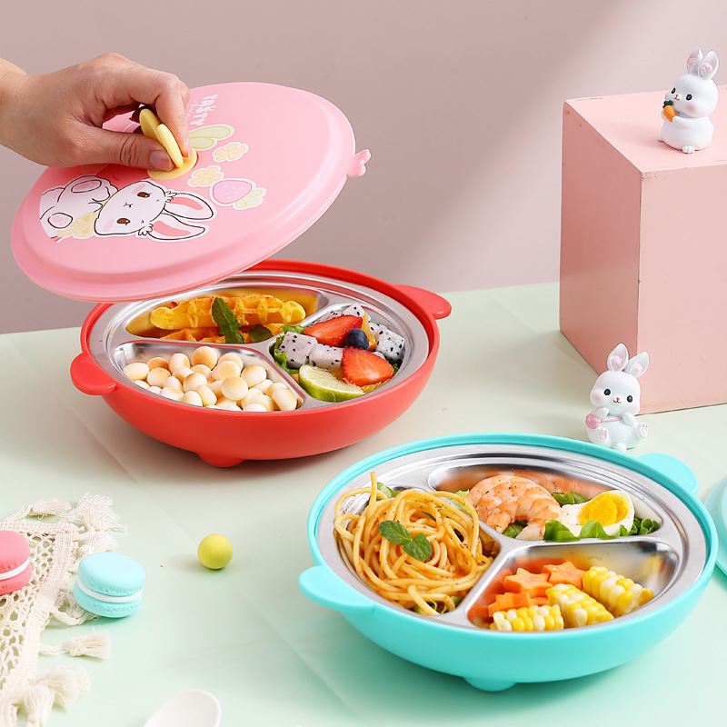 INS304不锈钢儿童餐盘幼儿园宝宝学生可辅注水婴饭碗餐具食餐盘童