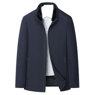 [水貂毛/兔毛皮胆]梦特娇男士皮草冬季立领派克服中年高端外套暖J