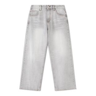 三福2026春季新款猫须洗水牛仔裤男街潮复古直筒长裤裤子513248