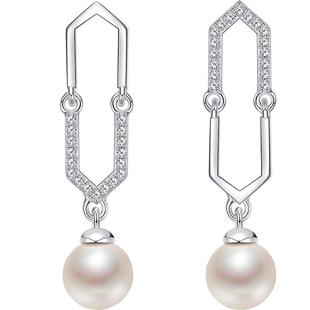 京润珍珠耳钉何时S925银淡水珍珠耳钉6-7mm白色圆形时尚简约耳饰D