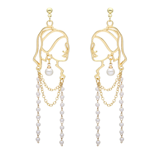 大牌耳环欧美夸张长款珍珠小众设计感高大圆脸适合的纯银耳钉耳夹