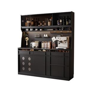 黑色实木餐边柜客厅靠墙岩板咖啡茶水柜储物酒柜轻奢高级玄关高柜