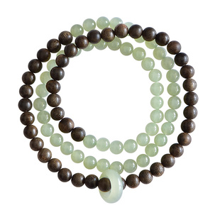 沉香和田玉手串半山半水跑环奇楠檀木手链女士三圈多圈玉石佛珠