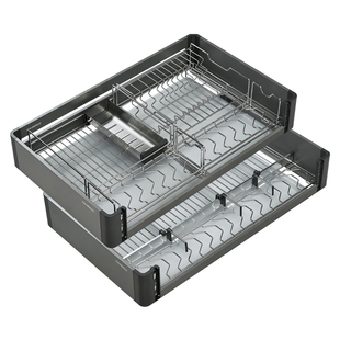 悍高慧影抽屉式拉篮三层分体碗碟架304不锈钢厨房橱柜碗篮碗碟篮