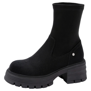 时装周同款康莉厚底弹力瘦瘦靴秋女冬时尚百搭气质短靴显腿长袜靴