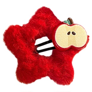 圣诞红色苹果星星毛绒发夹女甜美前额刘海碎发夹侧边夹平安夜头饰