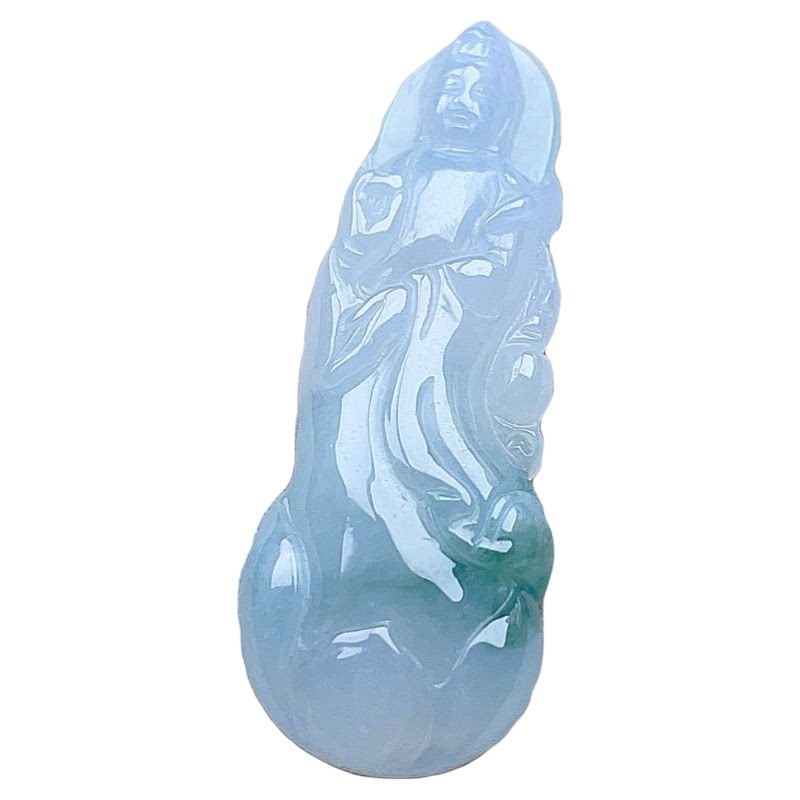天然翡翠冰种观音乳白飘菠菜绿