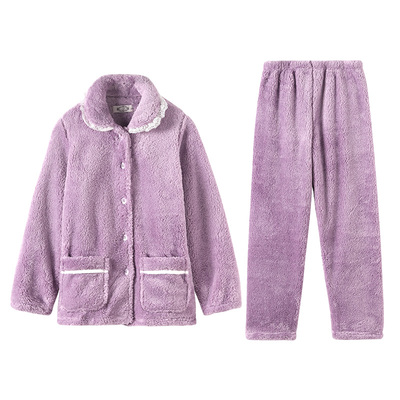 美标珊瑚绒拉链可外穿睡衣套装