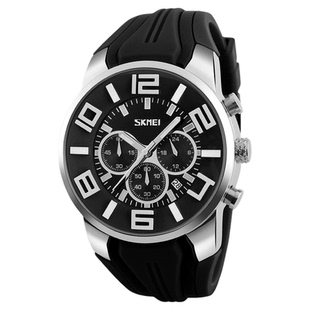 Skmei时刻美外贸个性机心六针大表盘多功能防水硅胶表带腕表男士