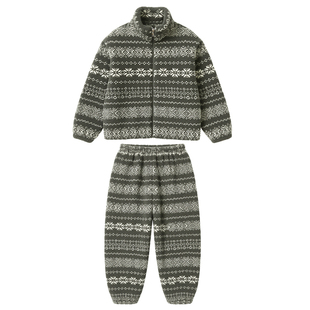男童加绒加厚法兰绒家居服套装冬季立领双层保暖时尚可外穿睡衣潮