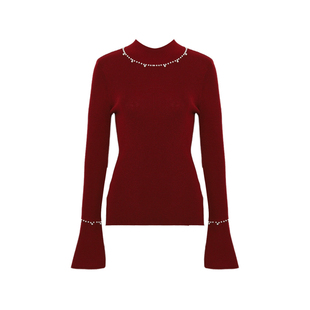 DPLAY2025年冬季新款红色毛衣女本命年含羊毛修身流行针织衫上衣