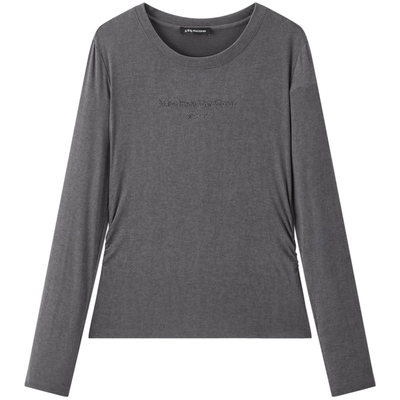 太平鸟兔毛混纺收腰字母长袖T恤