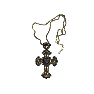 atmshop复古做旧夸张镶嵌十字架吊坠甜酷辣妹朋克长款项链毛衣链