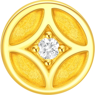 潮宏基好事发生聚财黄金耳钉足金钻石耳饰5D硬金国潮礼物情人节