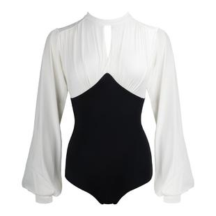 【黄圣依同款】VIA ISLAND向岛新款连体黑白拼色温泉泳衣女度假