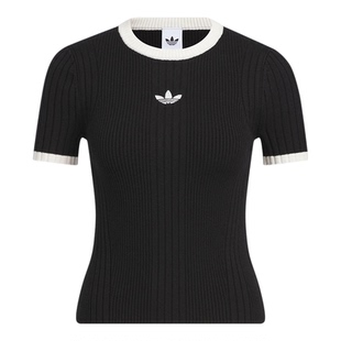 Adidas/阿迪达斯正品三叶草女运动修身针织休闲短款短袖T恤KS6110