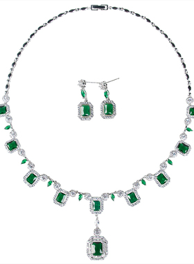 方钻锆石新娘项链两件套锁骨链