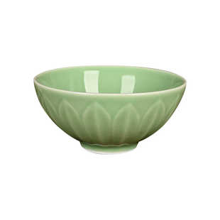 精品青瓷米饭碗中式复古陶瓷碗家用莲花瓣斗笠碗小碗餐具乔迁送礼